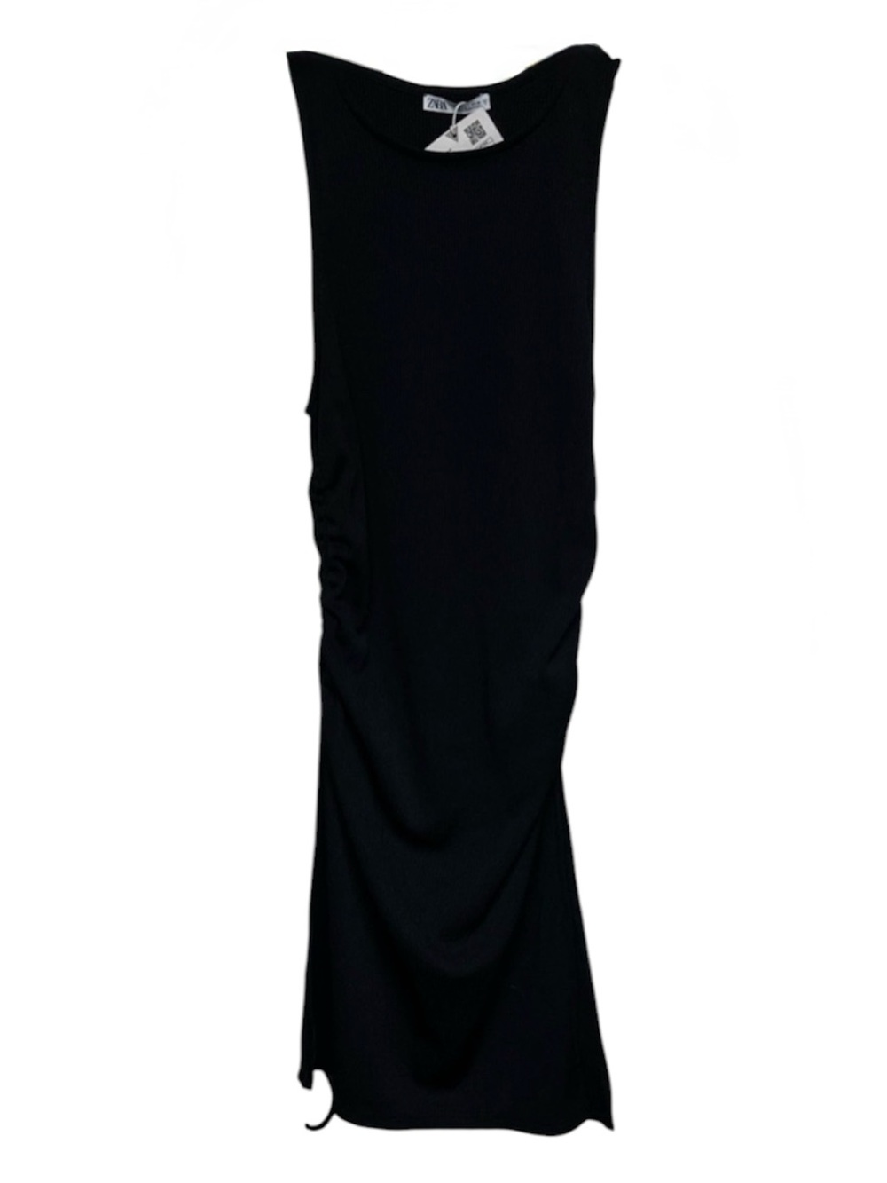 Zara Black Sleeveless Ruched Bodycon Mini Dress Stretch Knit Small